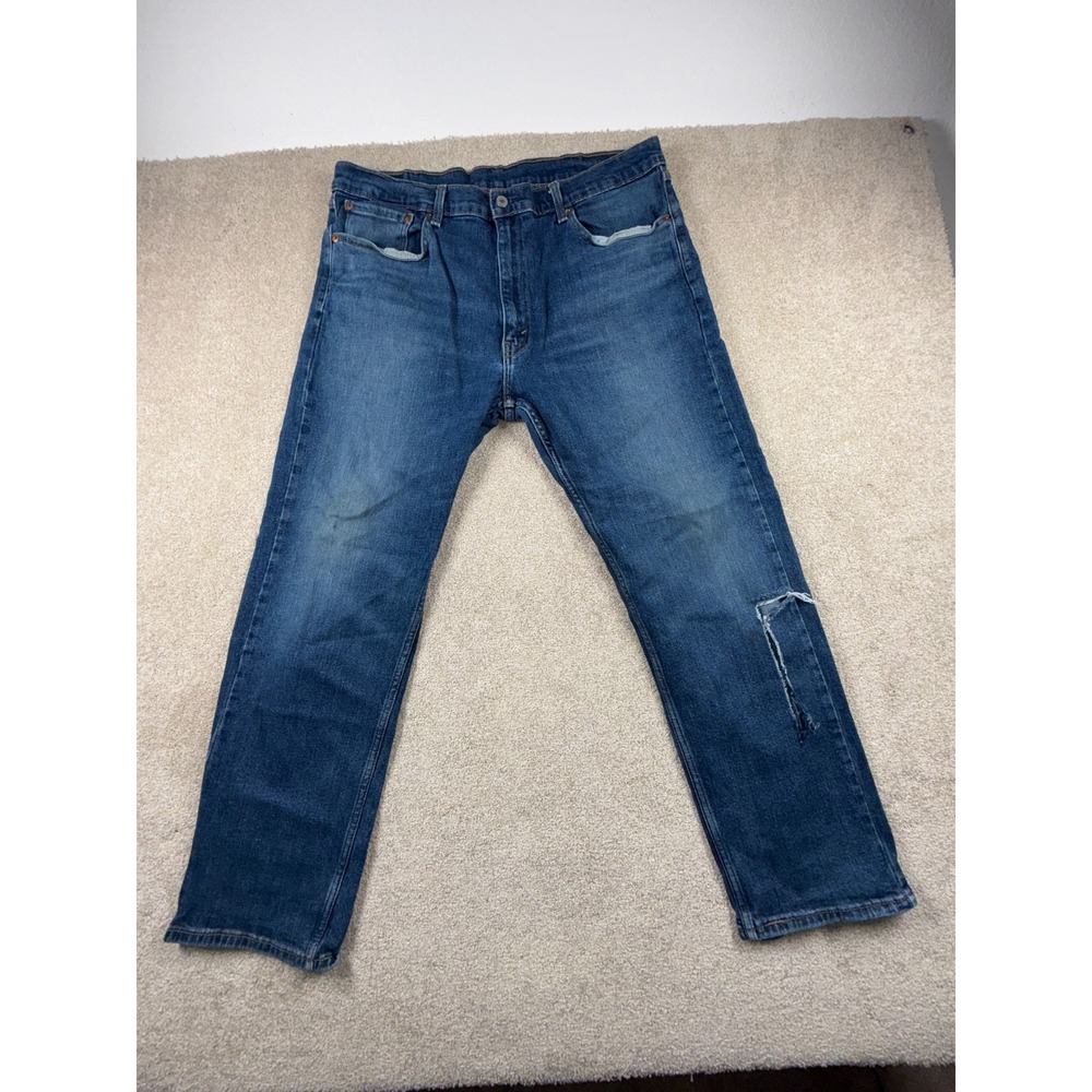 Levi's 505 Regular Fit Jeans Men 38x30 Blue Denim Straight Mid Rise Distressed